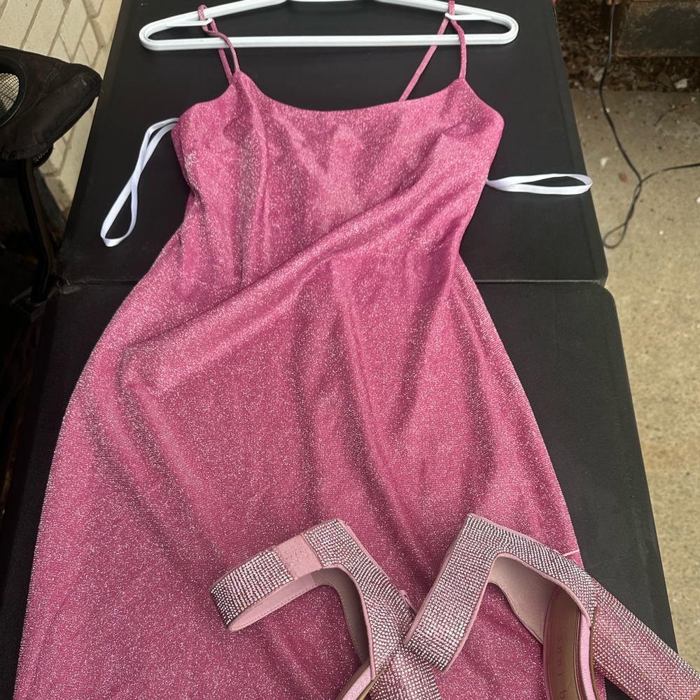 Elegant Strapless Pink Glitter Dress & shoes size 7